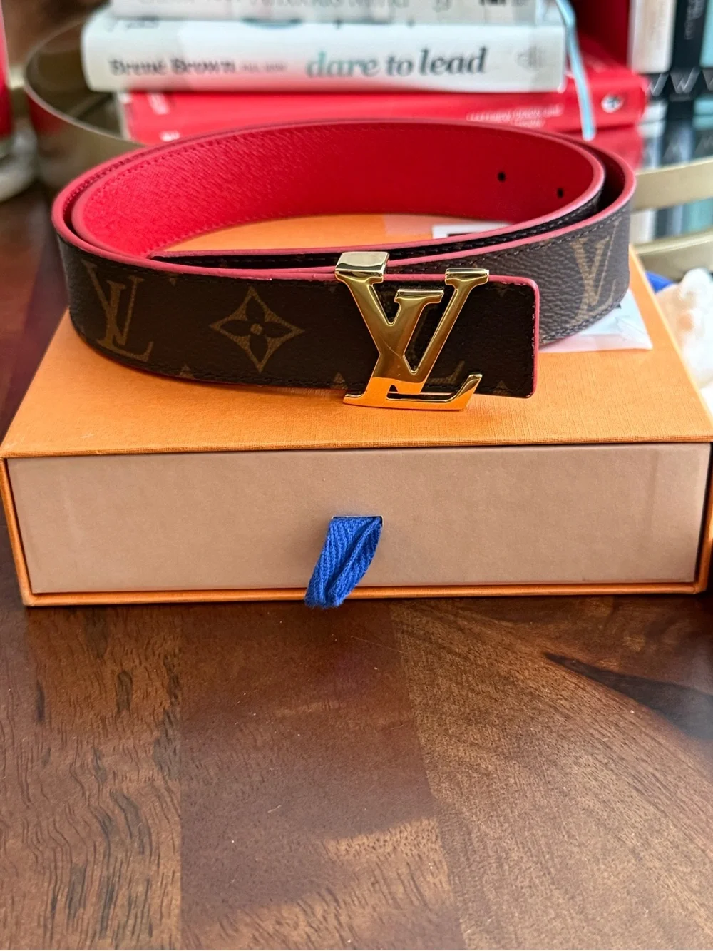 Louis Vuitton Women’s Monogram Belt in Brown and Red